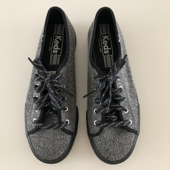 Keds Lace Up Sneakers with Canvas Silver Sparkle Uppers + Black Soles Size 7 - Picture 2 of 10